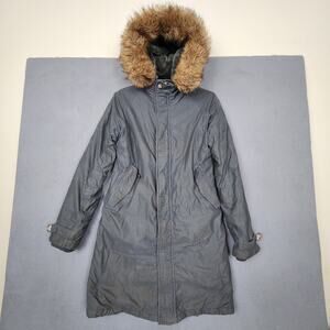 TNA Coat Womens Medium Gray Parka Faux Fur Hood Water Resistant Lined Winter